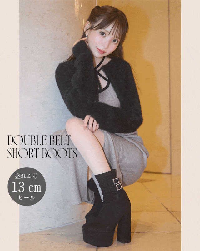 13cm♡きらきらベルトショートブーツ ブラック | ファッション