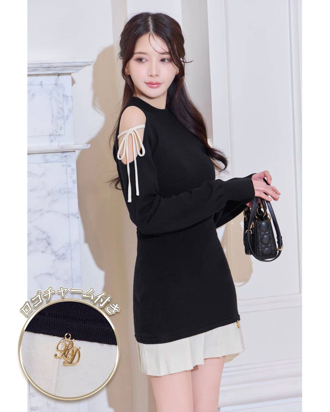 Randy カービープレイドニットワンピース ブラック カービープレイドニットワンピース – Randy