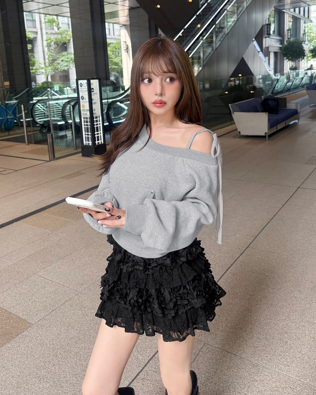 レースティアードスカート(インナーパンツ付) ホワイト