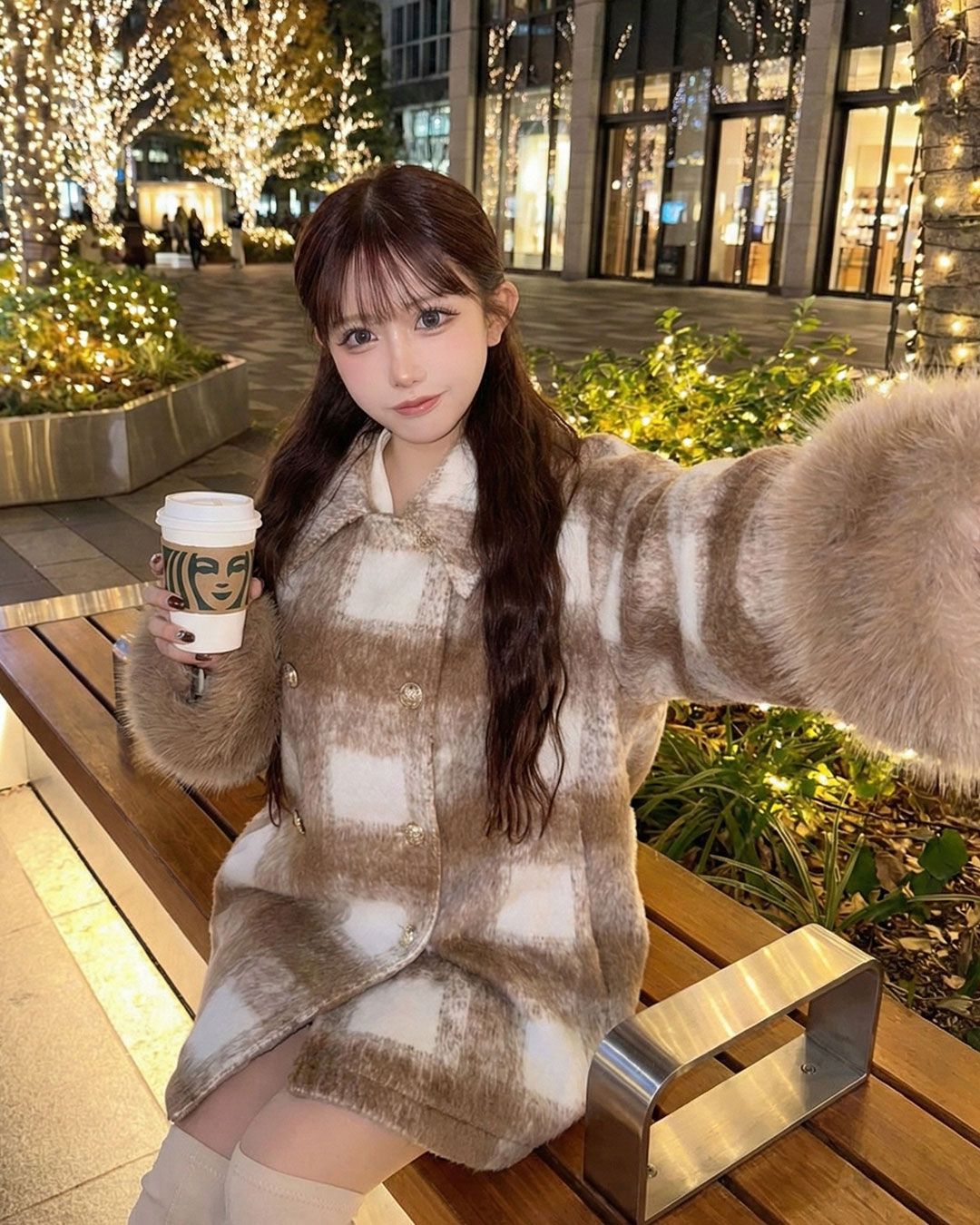 ビッグチェックトレンチファーコート ブラック | ファッション通販