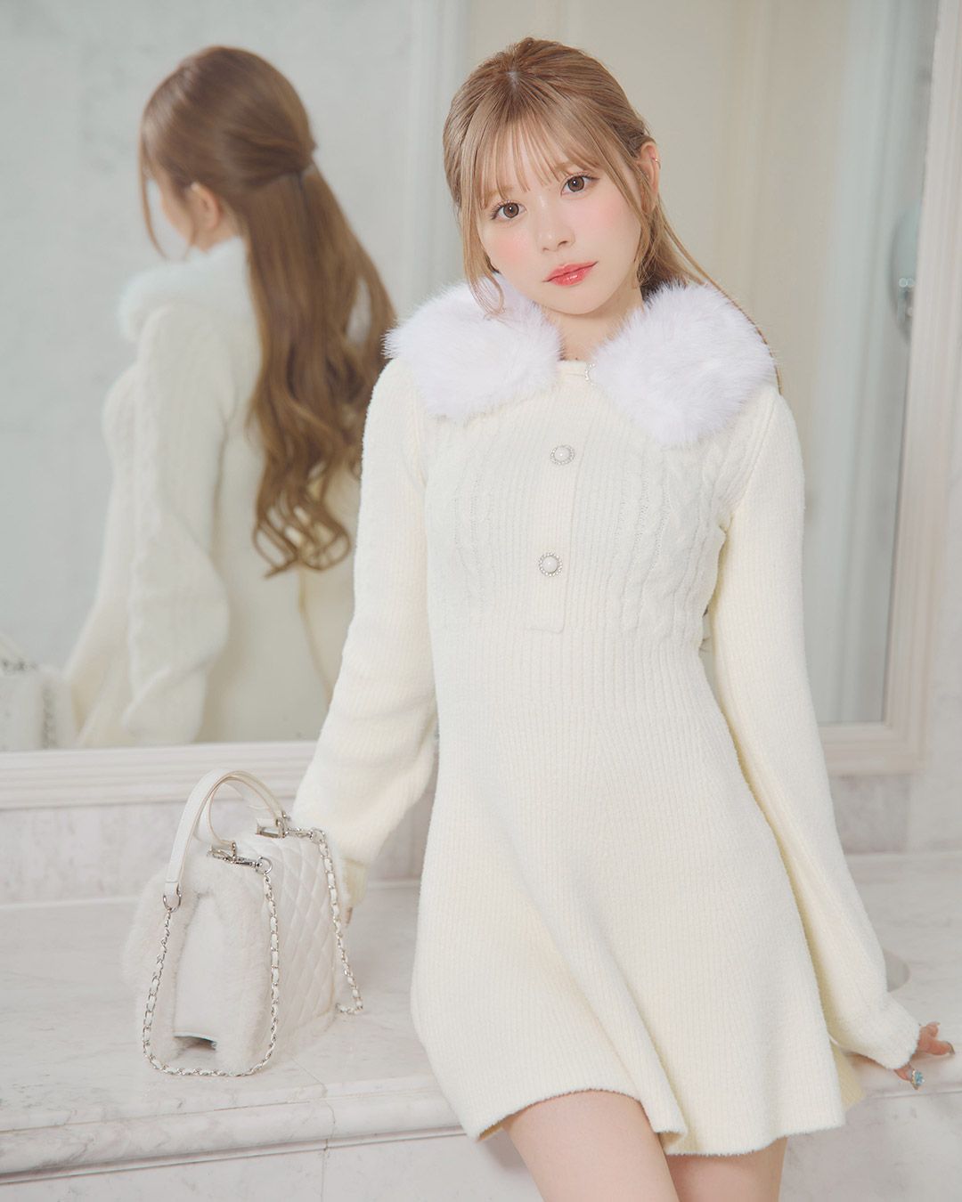 ファーチェックニットワンピース ♡ michellMacaron ミシェルマカロン