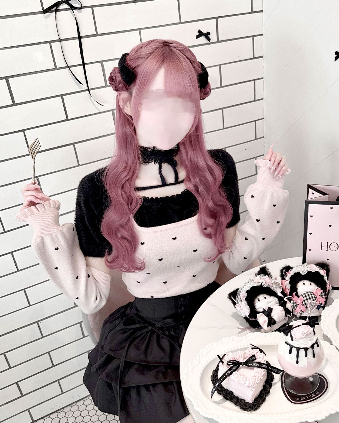 ハニーミュウ Honeymew Luvアームカバー付きレースチョーカートップス pimiri cafe Collaboration】Luv アームカバー付きレースチョーカー