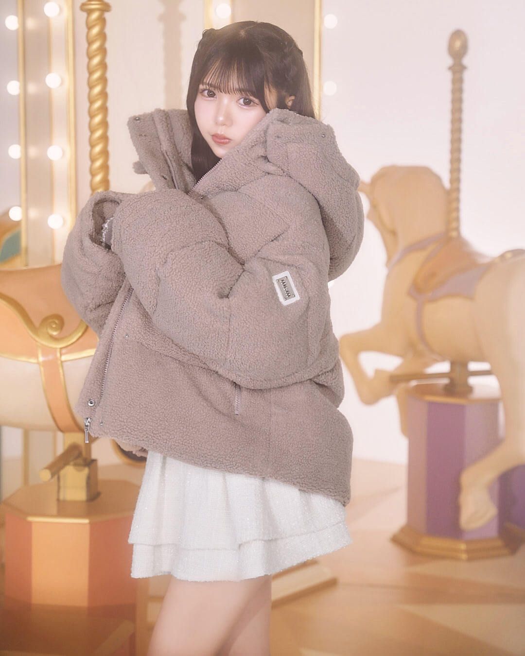 ミシェルマカロン フーディーボアショートブルゾン michellMacaron フーディーボアショートブルゾン オフホワイト | ファッション通販