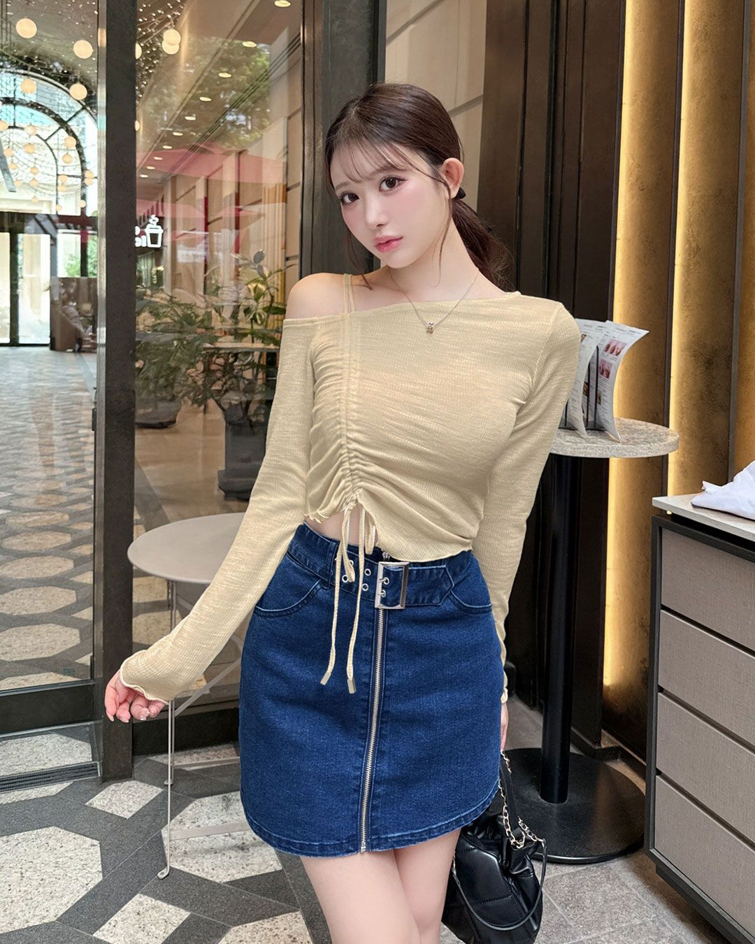 フロントジップデニムミニスカート インディゴブルー