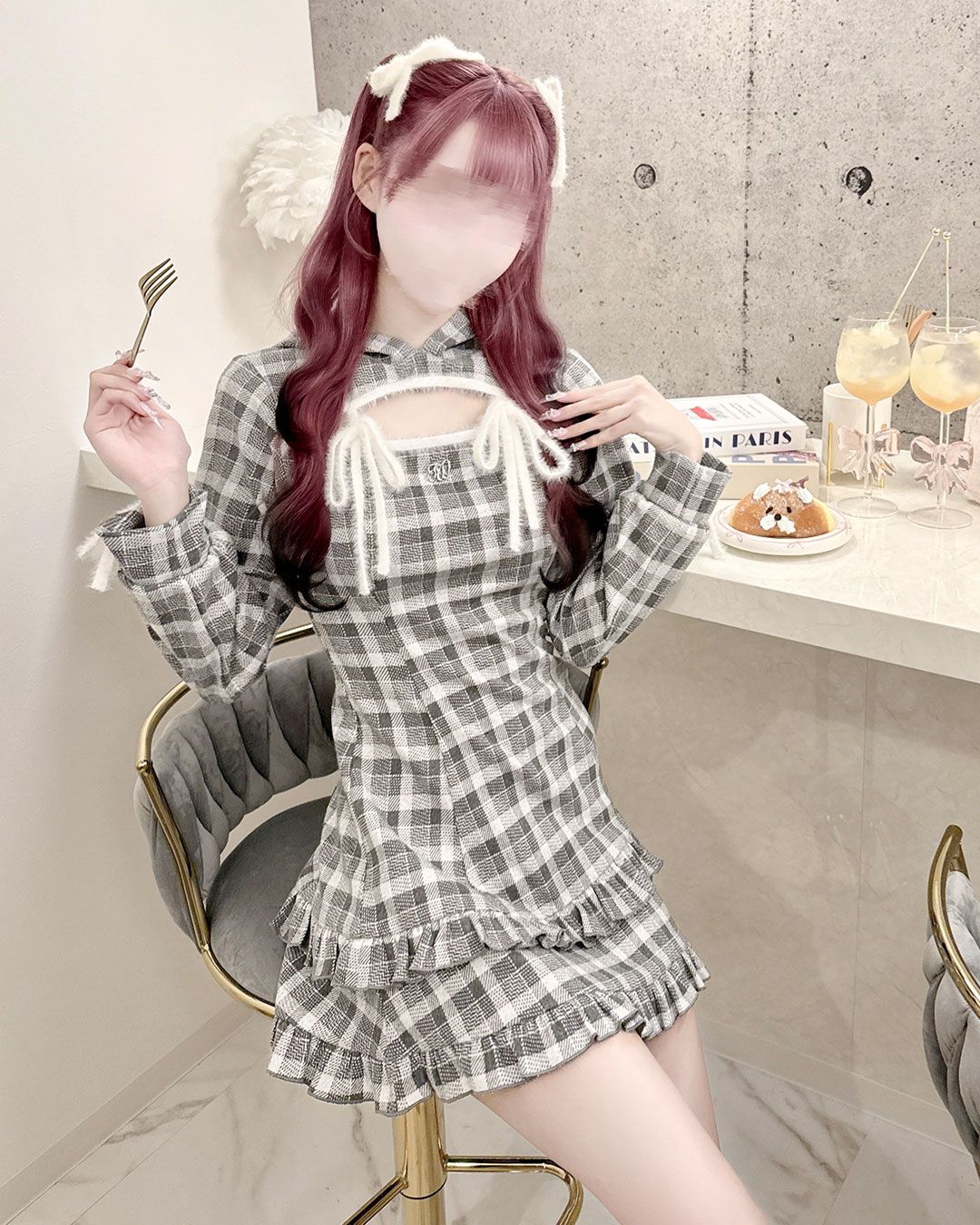 フリルチェックパーカーワンピ グレー | ファッション通販＆メディア