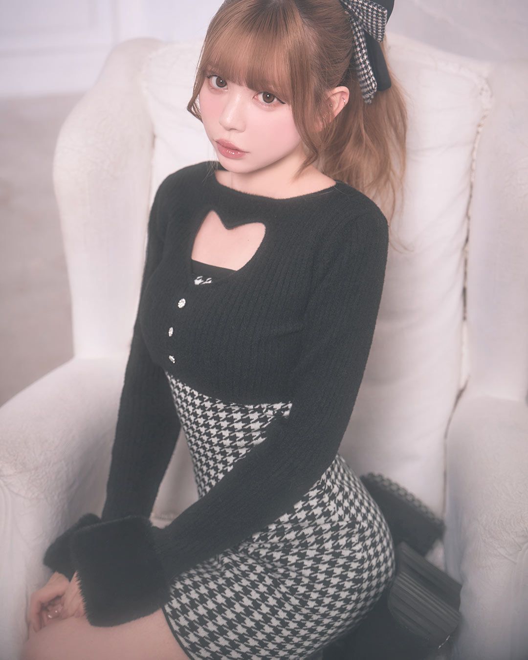 ハートカットニットワンピース ブラック×ホワイト | ファッション通販