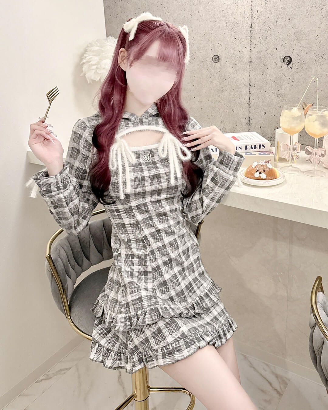 フリルチェックパーカーワンピ グレー | ファッション通販＆メディア