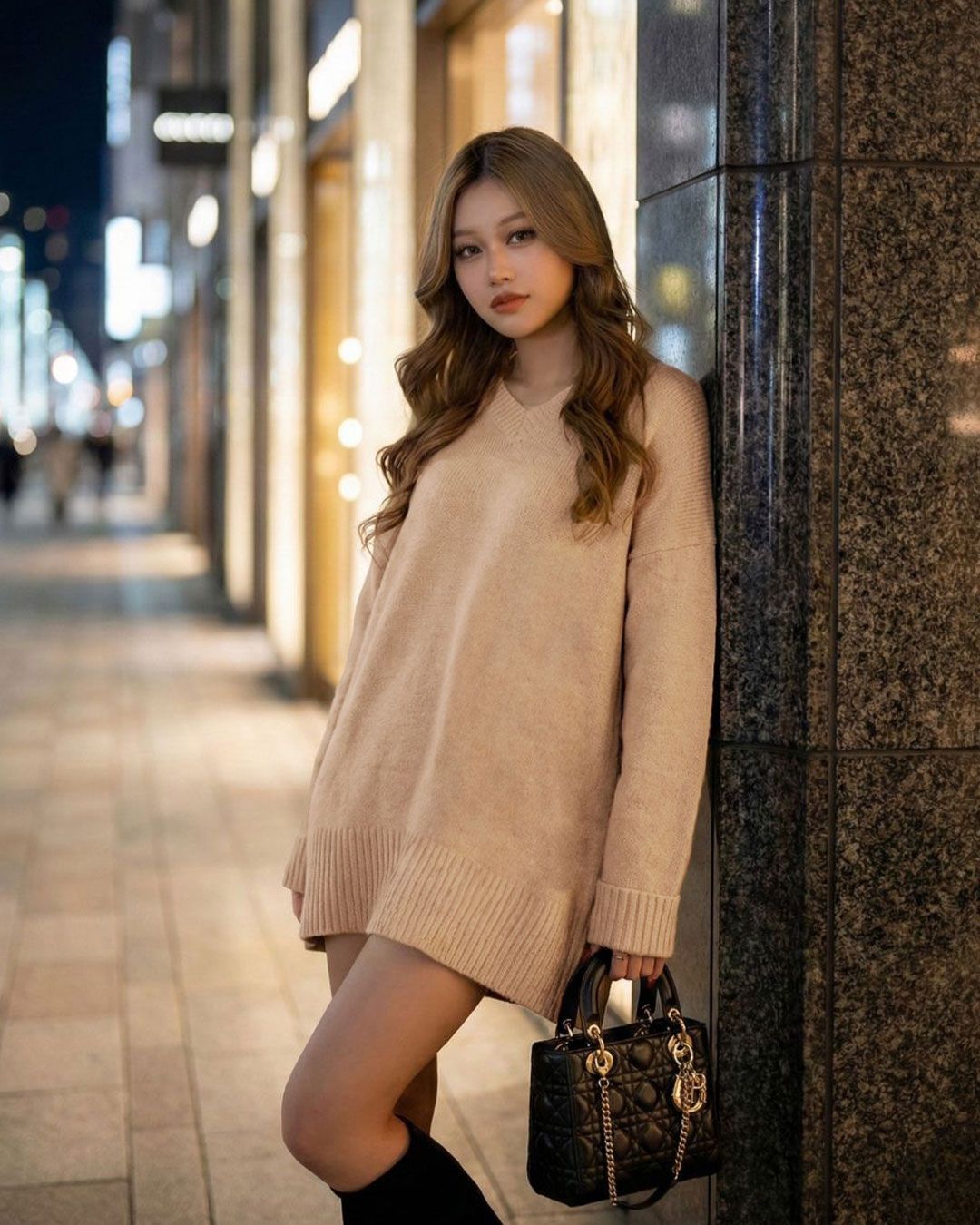 Vネックニットワンピース ベージュ | ファッション通販＆メディア