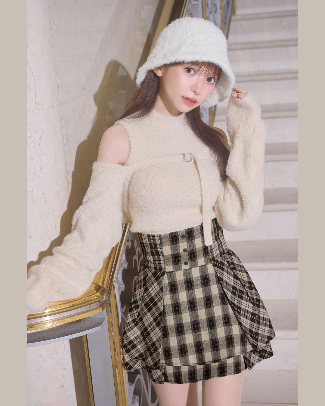 フリルチェックミニスカート ブラウン×ベージュ | ファッション