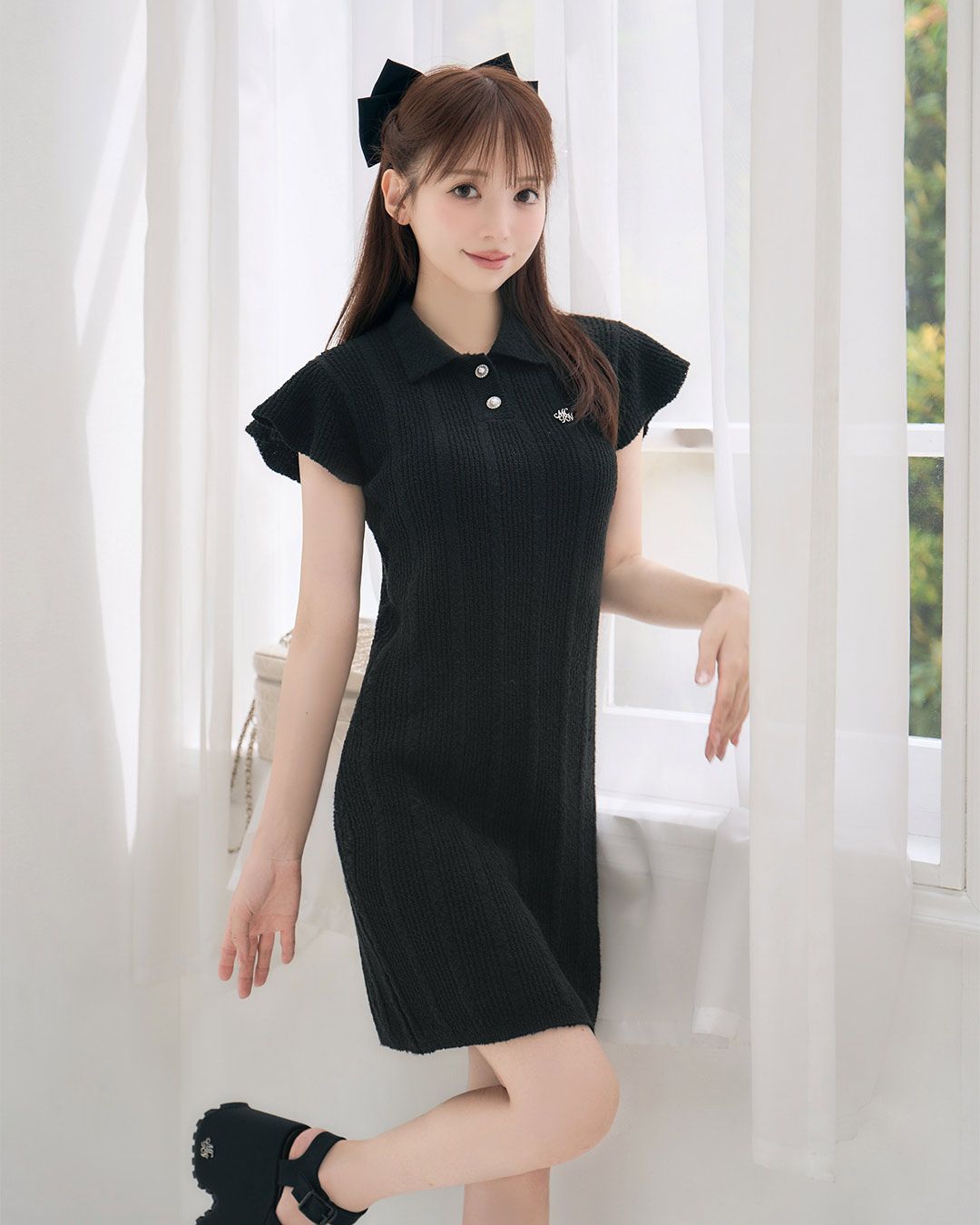 Lulu　Merlette ネイビー フレアスリーブ ワンピース Lulu Merlette ネイビー フレアスリーブ ワンピース Lulu