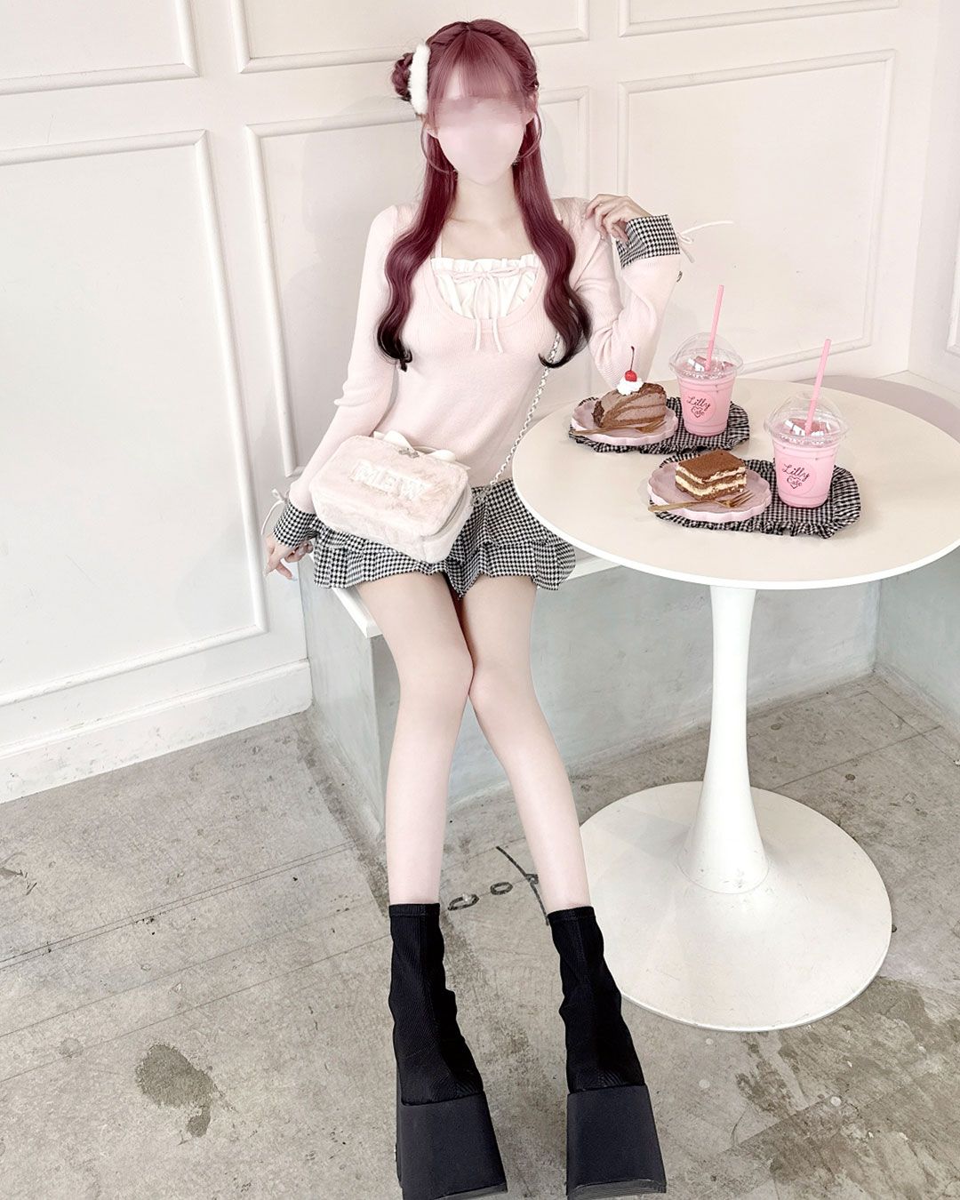 ミシェルマカロン 千鳥プリーツドッキングワンピース 千鳥プリーツ