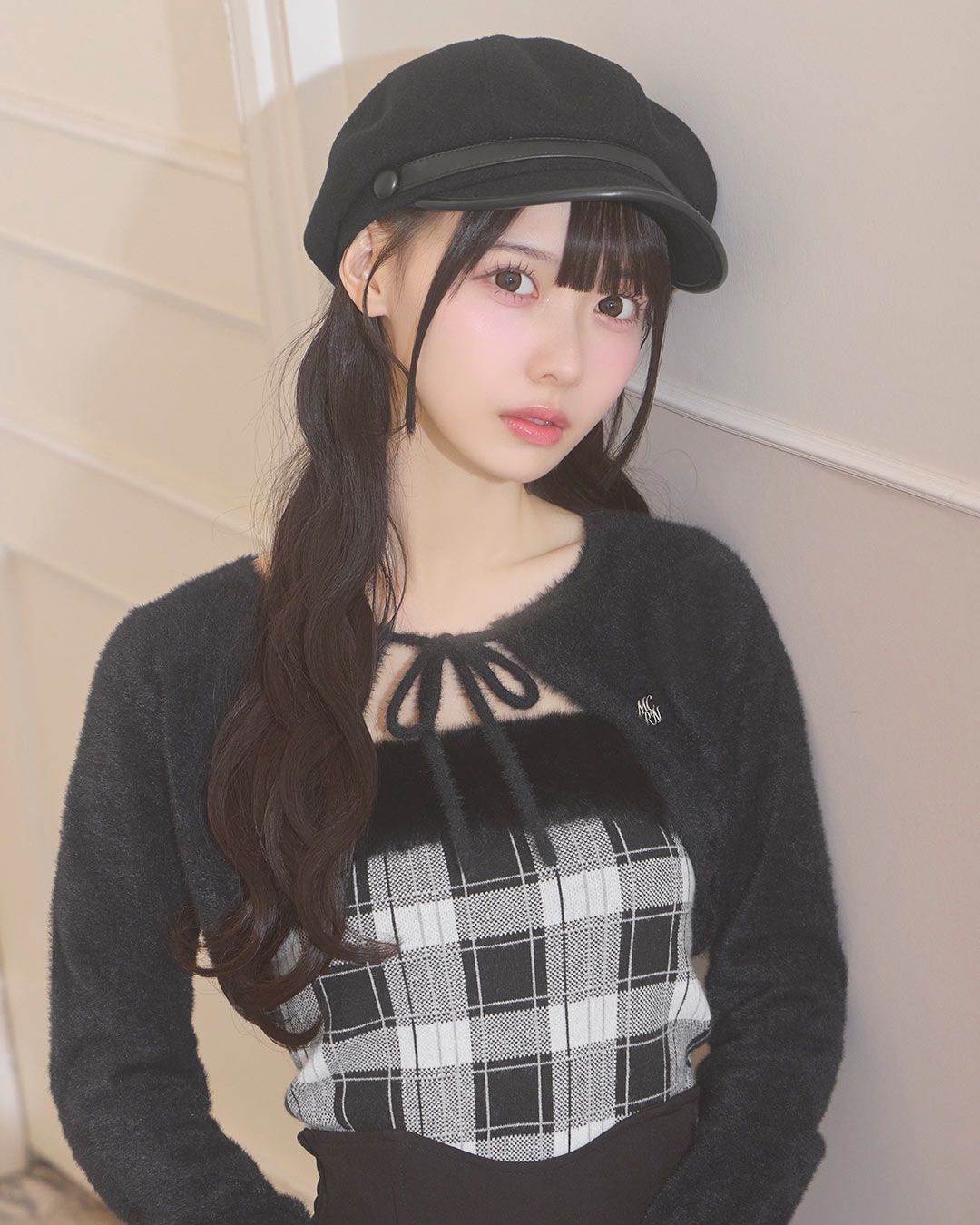 シャギーボレロチェックファートップス ブラック | ファッション通販