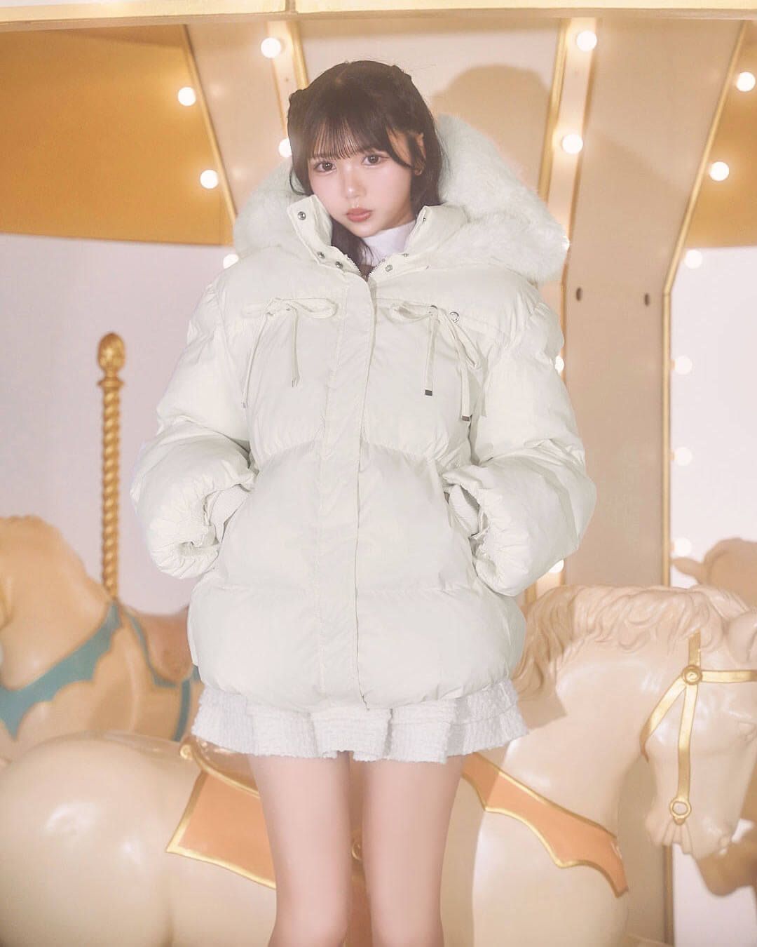 ファーフードリボンダウンコート ピンク | ファッション通販＆メディア