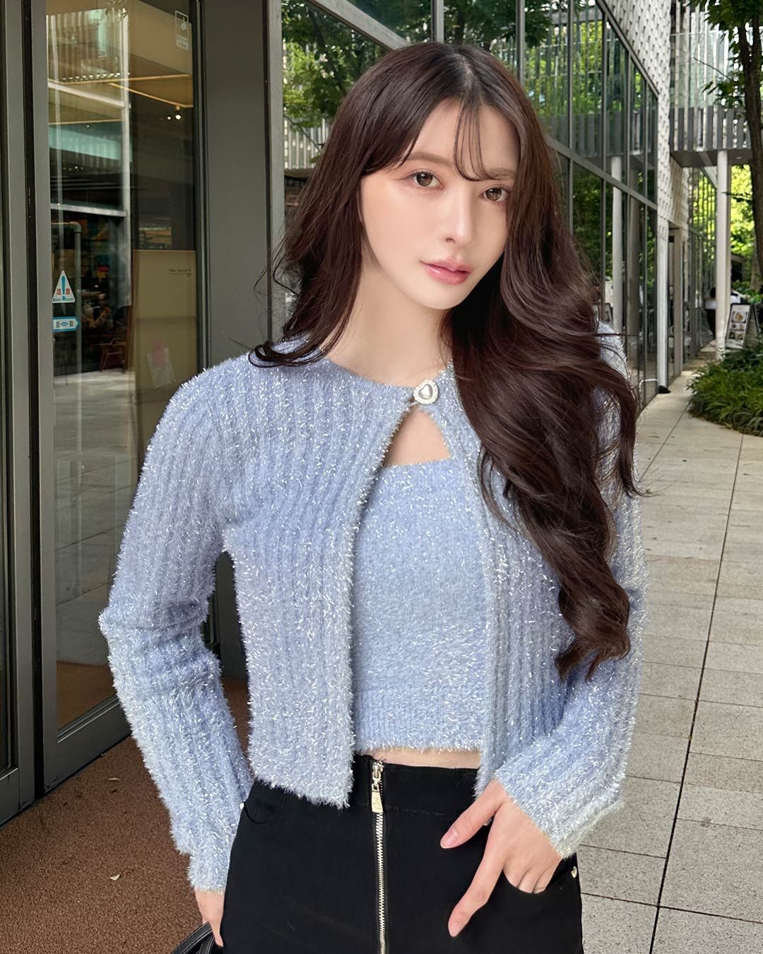 ラメシャギーニットアンサンブル ライトブルー | ファッション