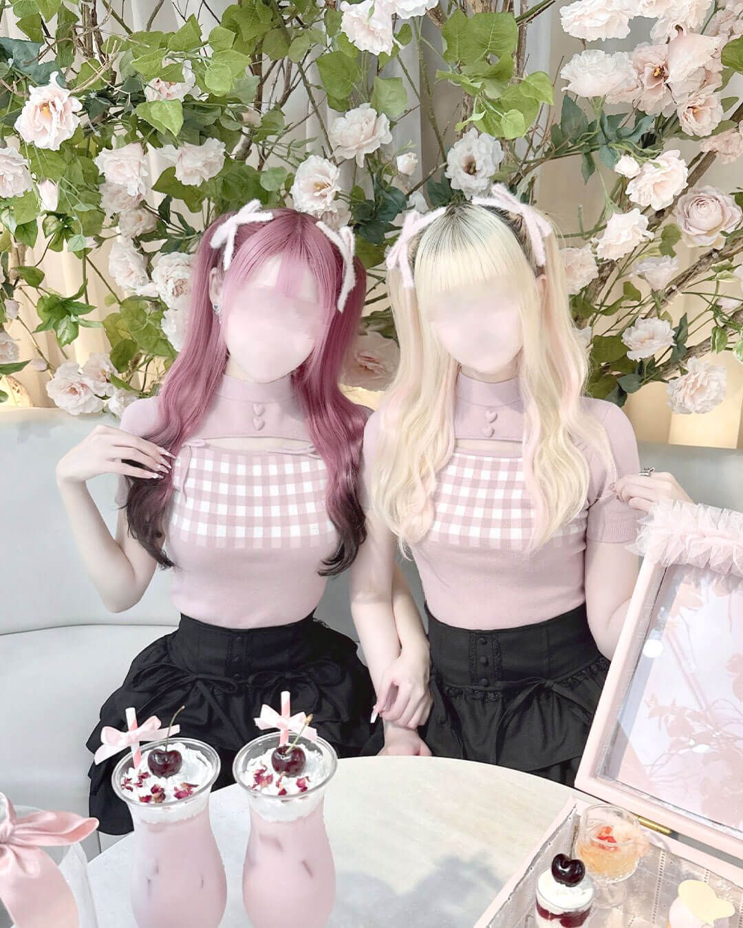 ギンガムツインリボントップス ピンク | ファッション通販＆メディア