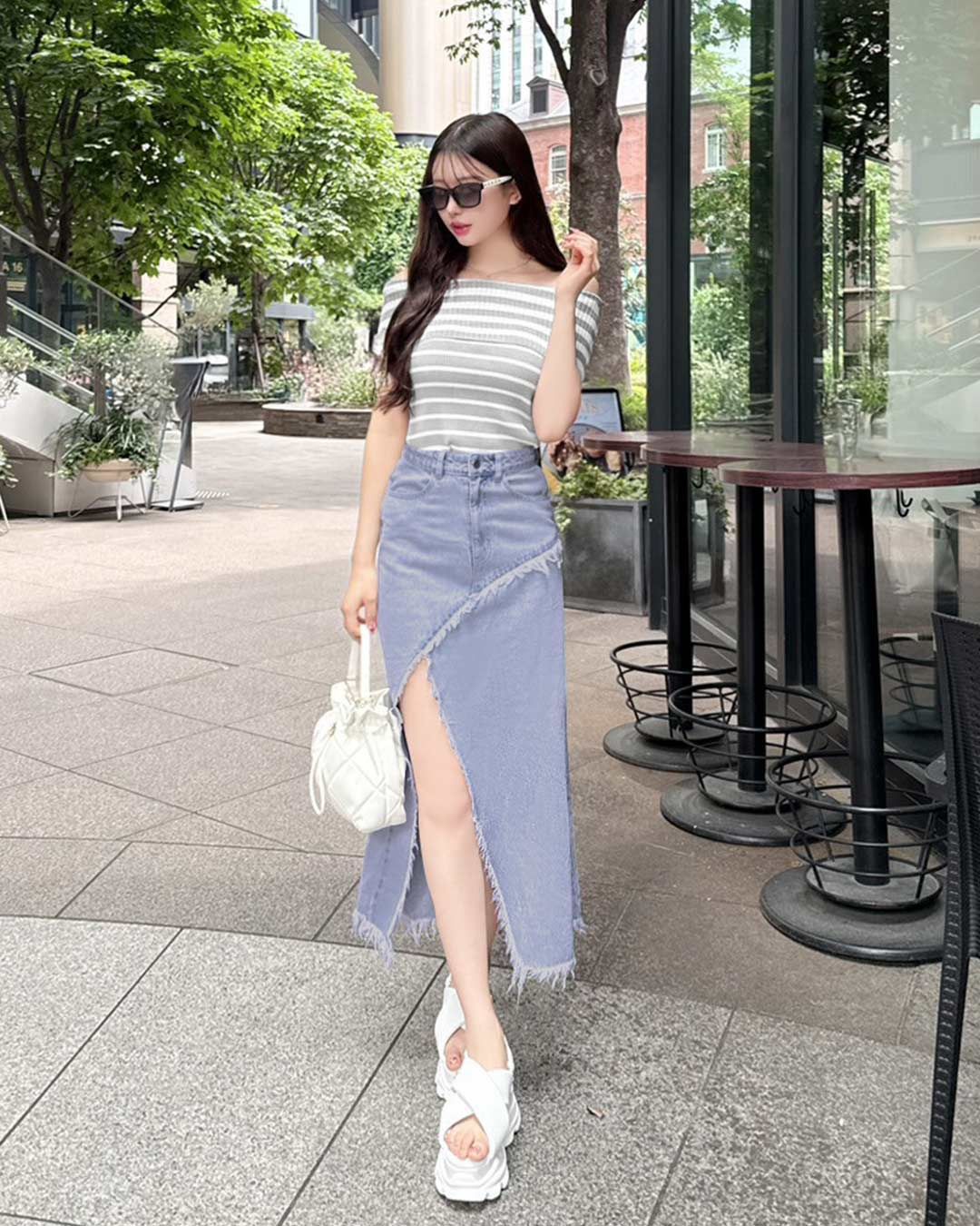 GRANCY】フリンジデザイン デニムスカート (M)