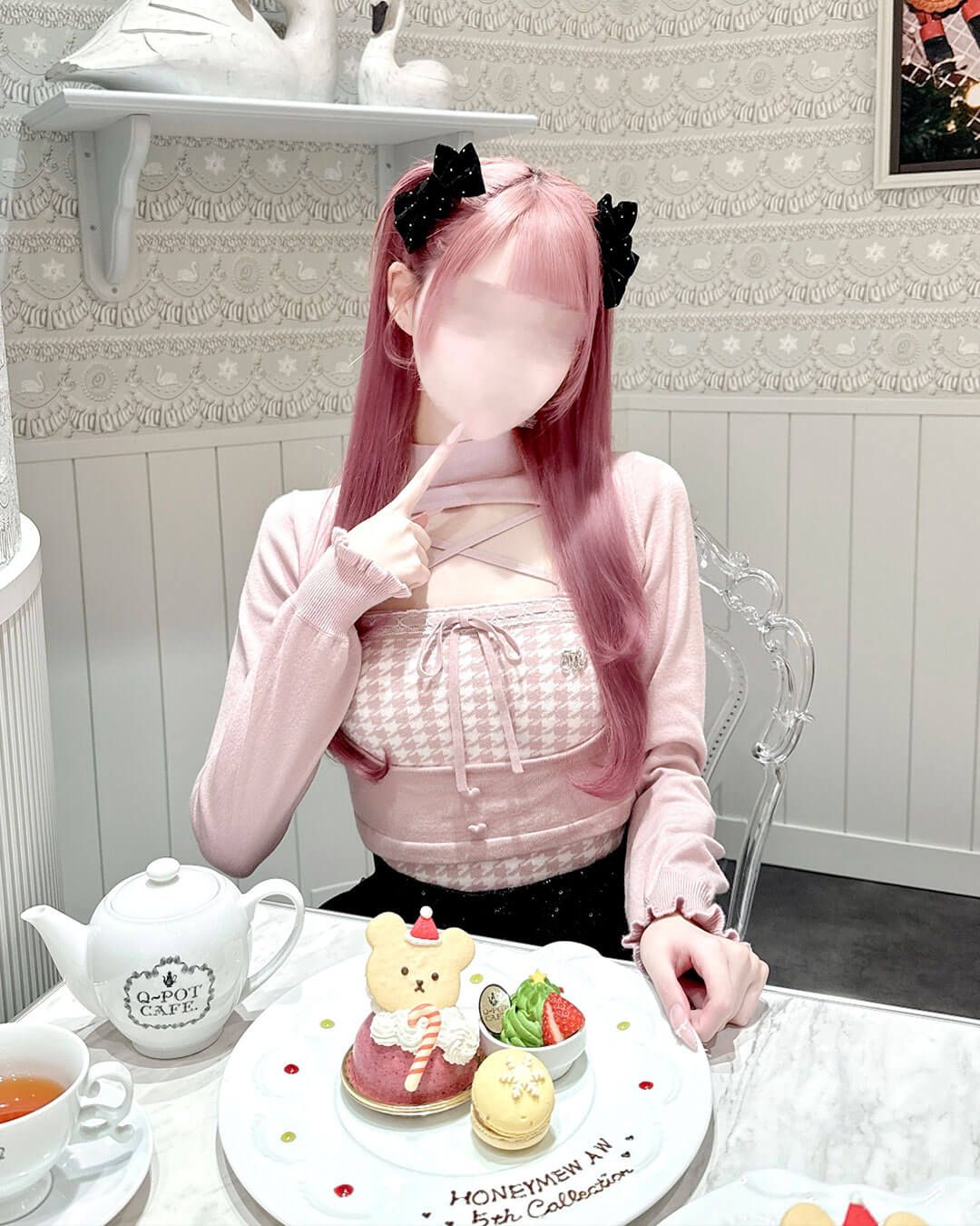 千鳥柄ハイネックアンサンブルトップス ブラック | ファッション通販