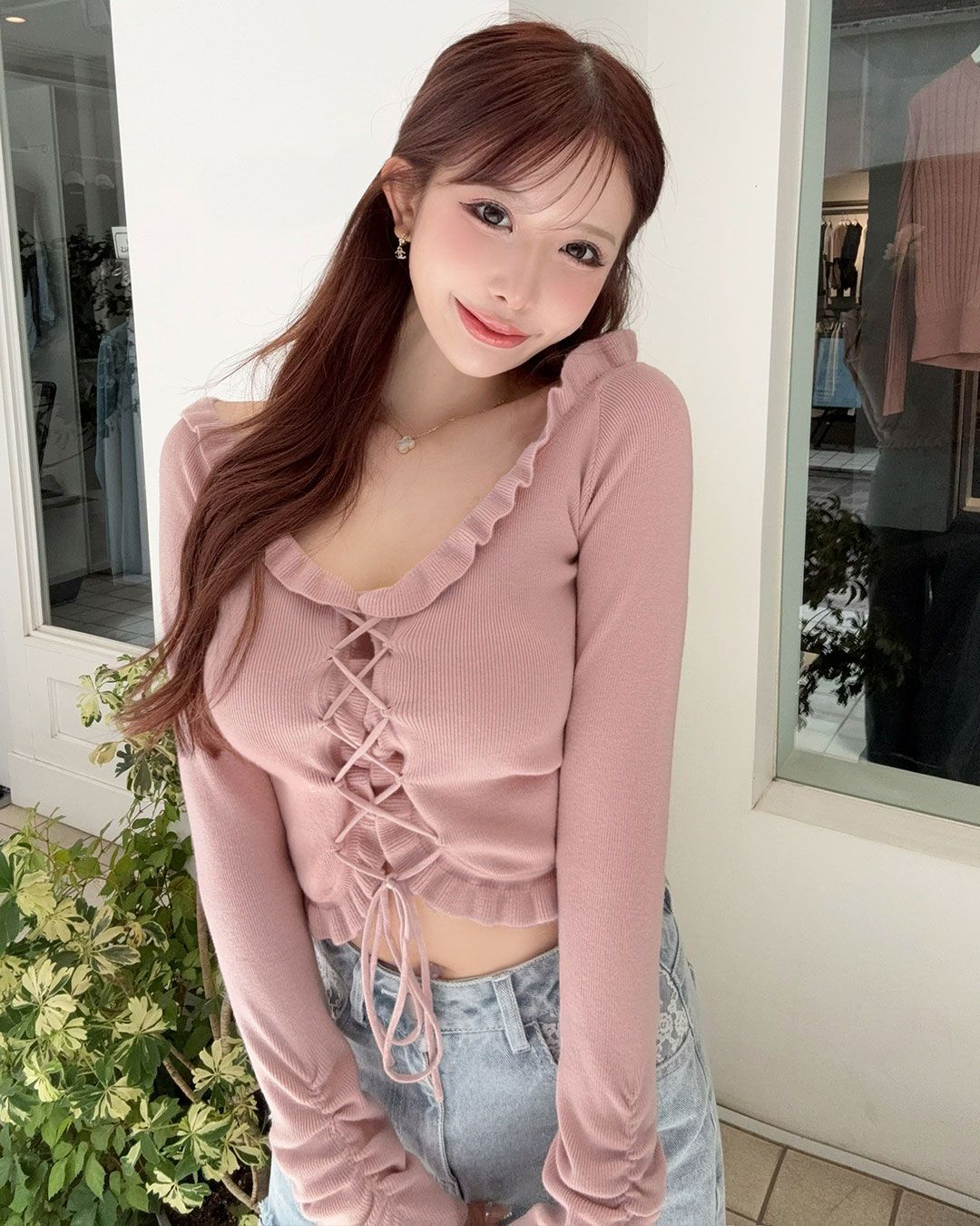 レースアップフリルトップス