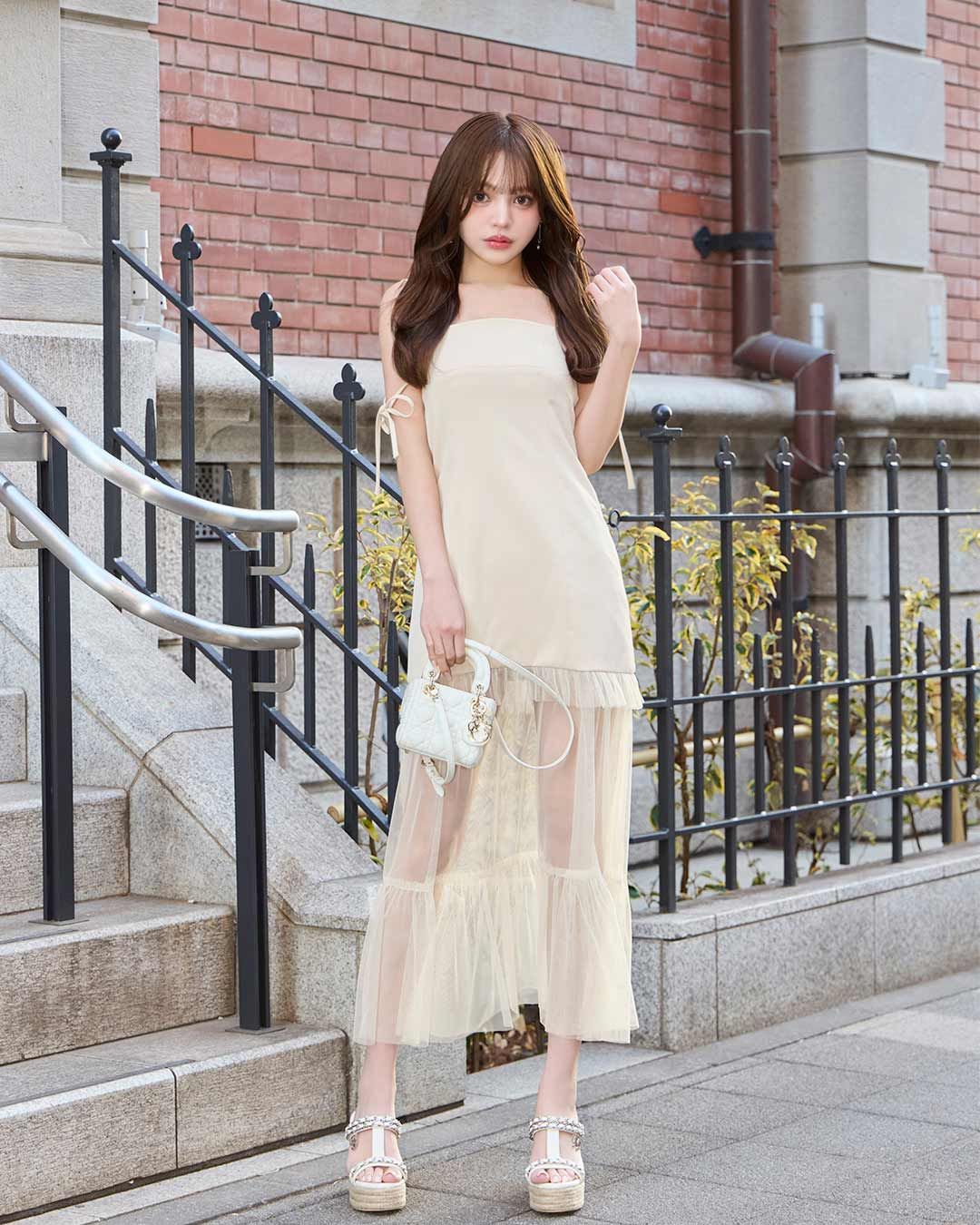 シアールーズワンピース ベージュ sheer loose one-piece Acka.（エーシーケーエー）sheer over one-piece（ベージュ/2