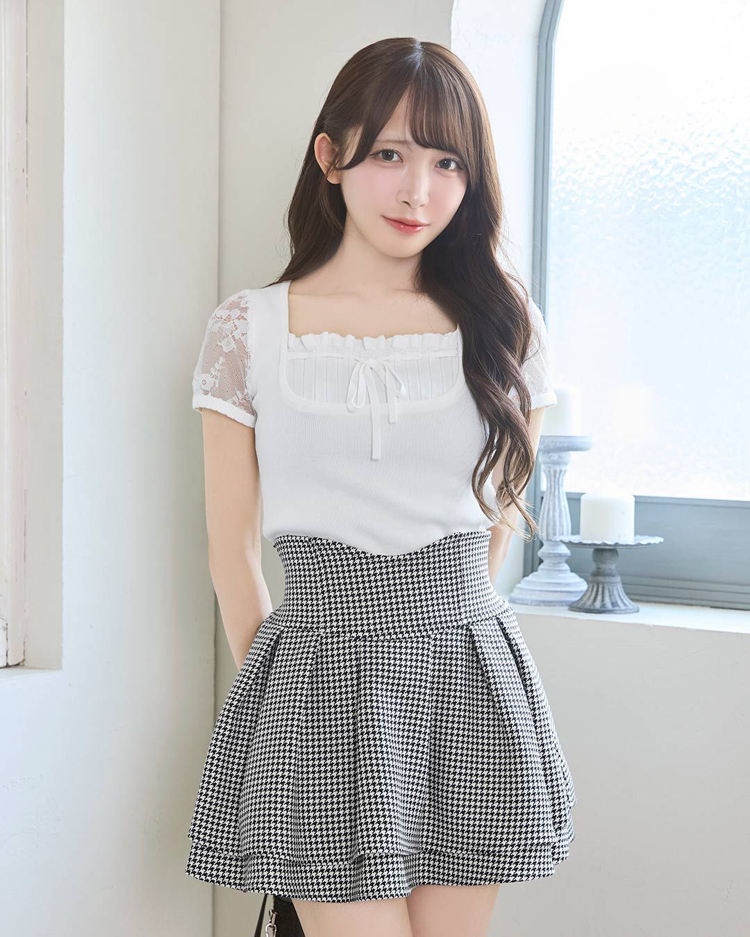 美脚になれるスカート♥千鳥柄(インナーパンツ付き) ブラック