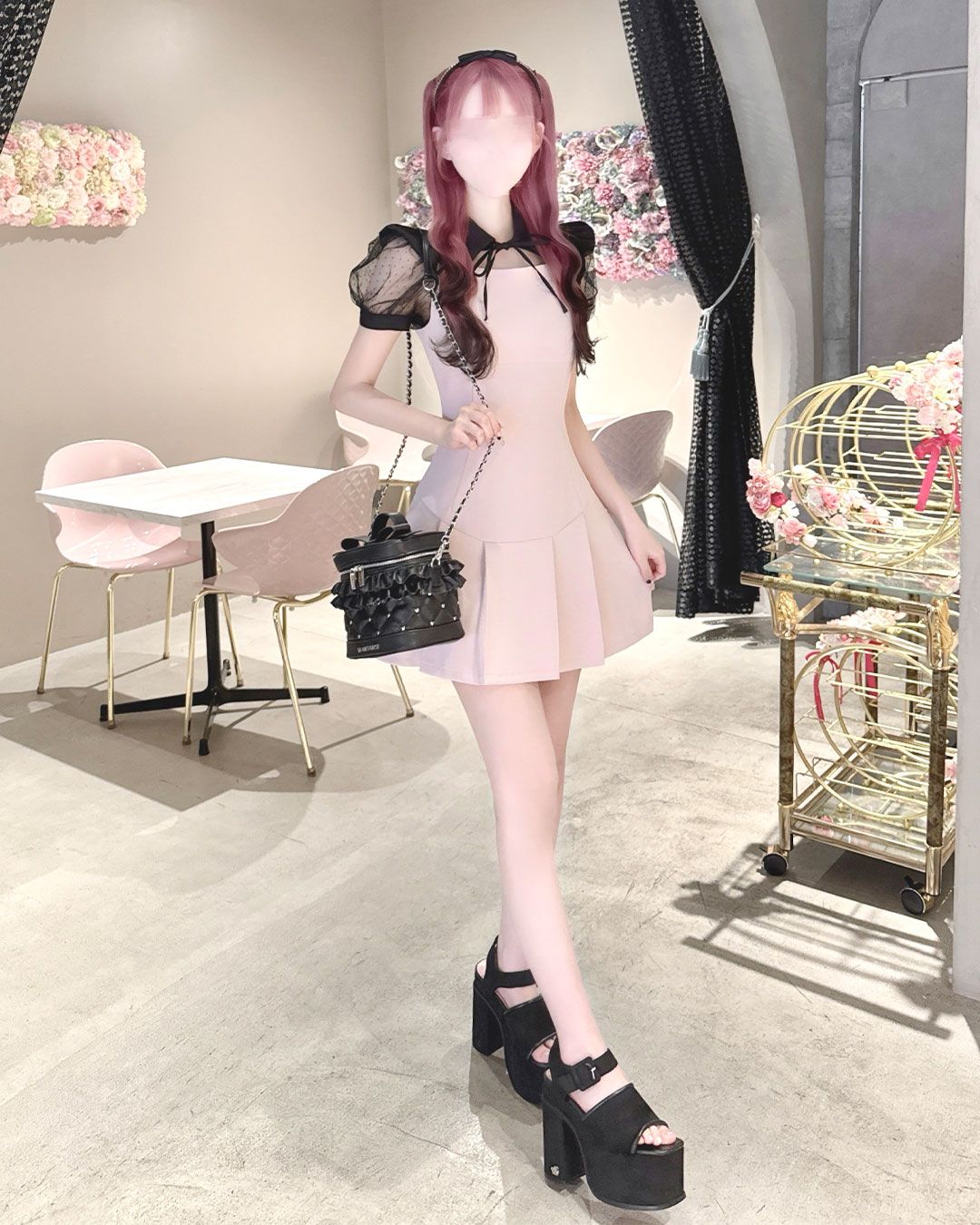 ミシェルマカロン ドットチュールカラーワンピース honey mew ミシェルマカロン イモ ドットチュールカラーワンピース XS