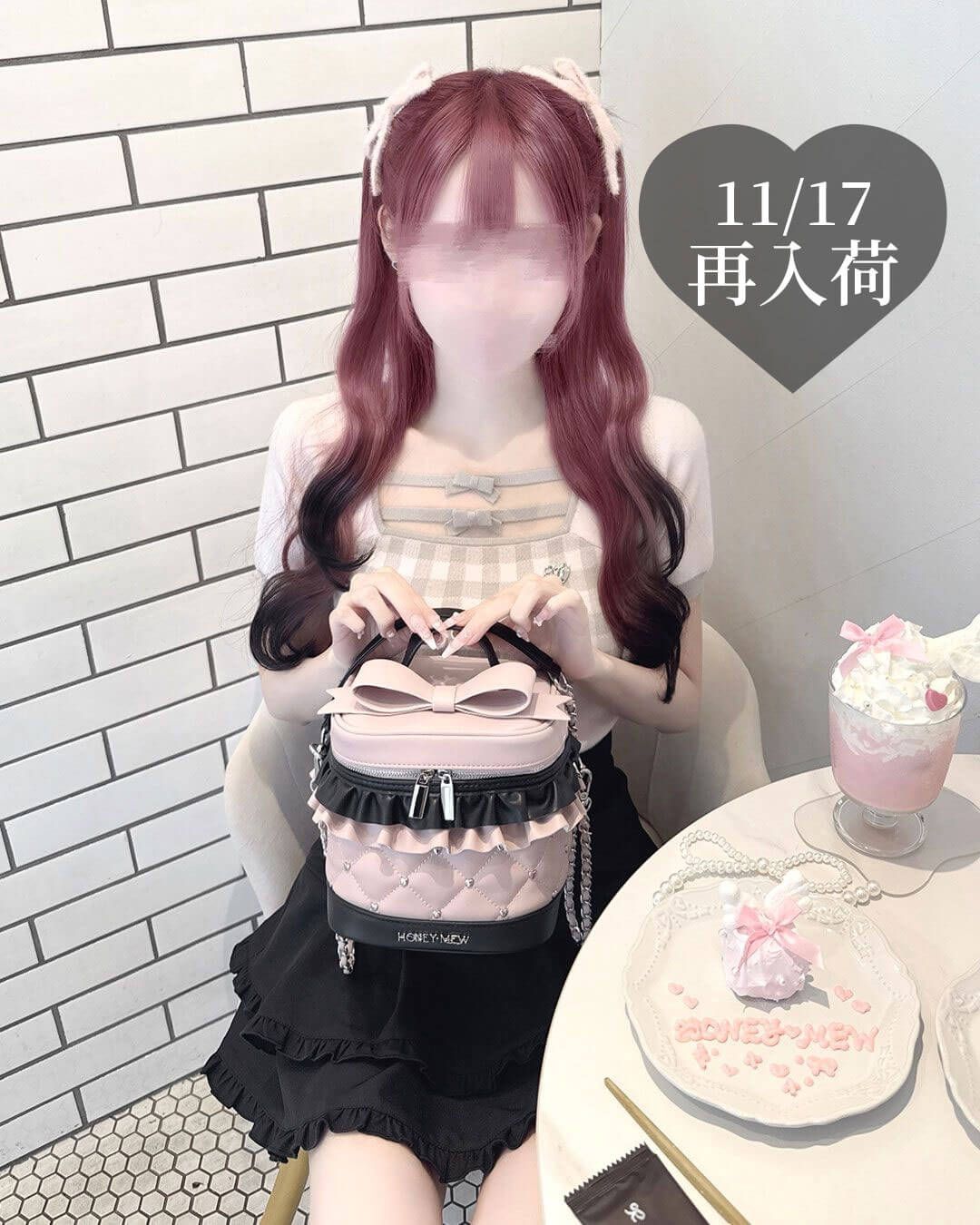 ビッグリボンバニティショルダー ピンク×ブラック | ファッション通販