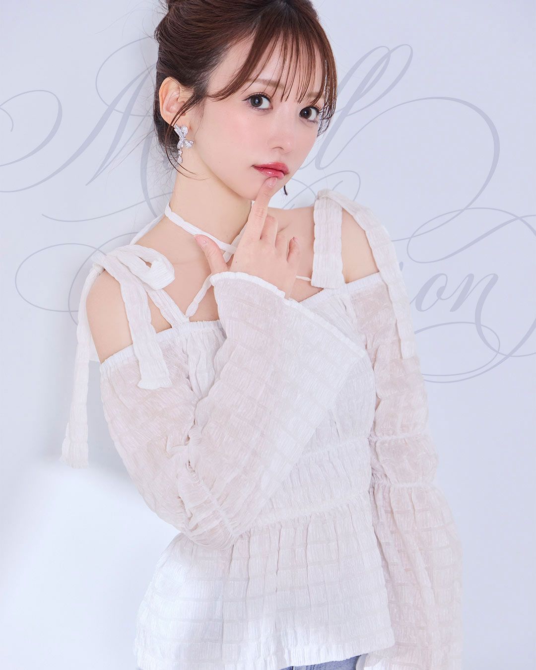 リズリサ　オフショル　リボントップス　ふわふわ　ホワイト　アイボリー　ポンポン オフショルシフォンセットアップ ｜ LIZ LISA（リズリサ）公式通販