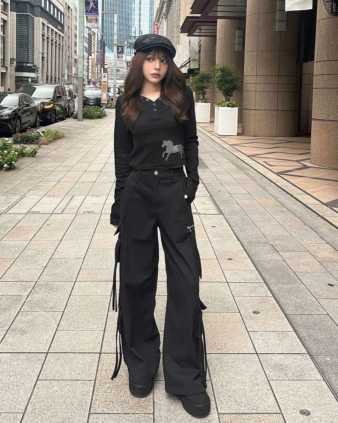 ドローストリングカーゴパンツ ブラック | ファッション通販＆メディア