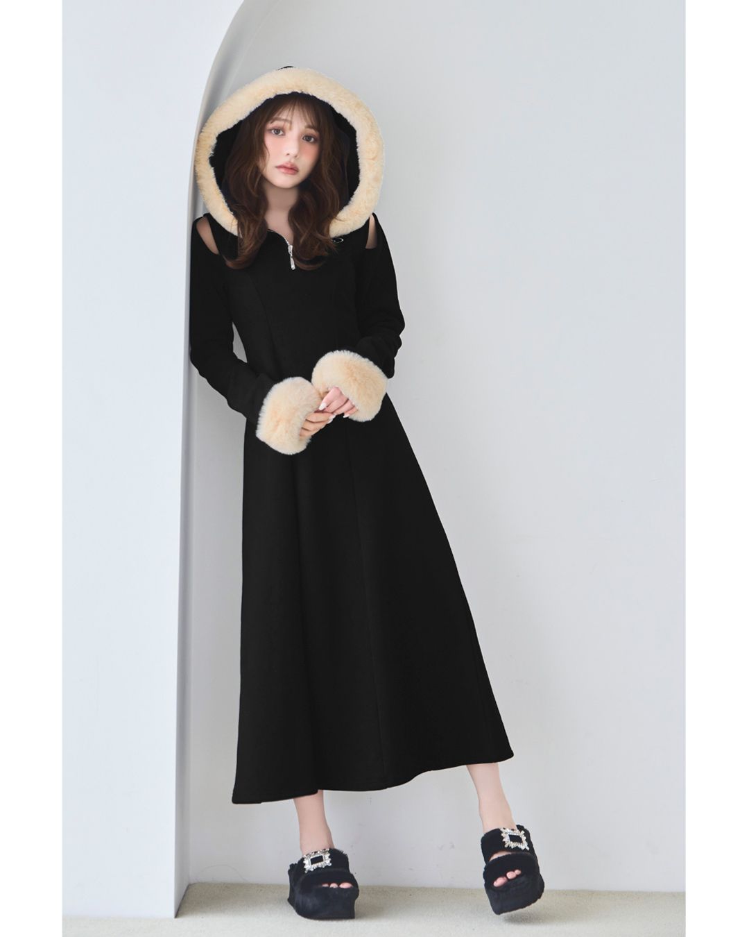 ファーマキシワンピース（裏起毛） グレー | ファッション通販