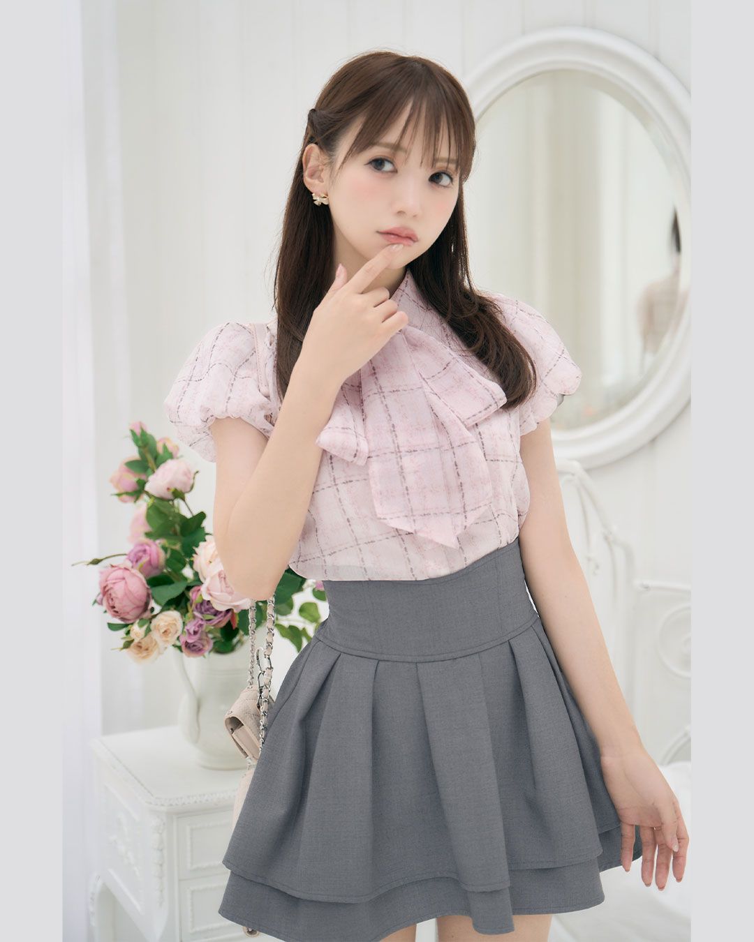 SELF PORTRAITブロデリー アングレーズ コットン ミディスカート 美脚ツイルスカート グレー | ファッション通販＆メディア