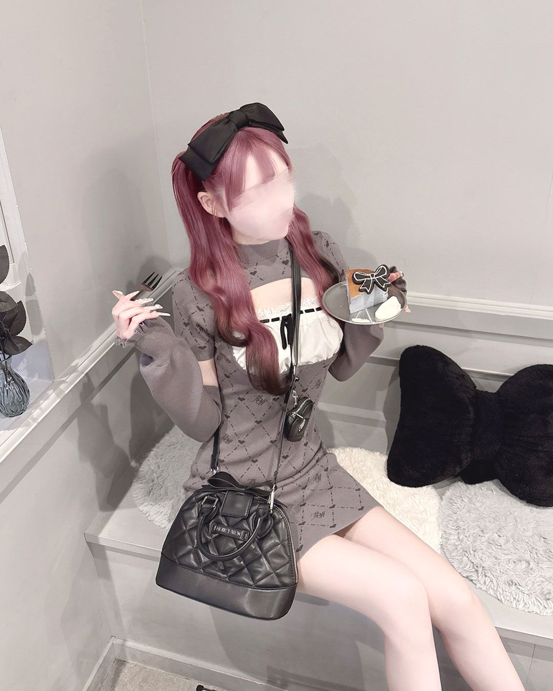 アームカバー付きMWモノグラムワンピース グレー | ファッション通販