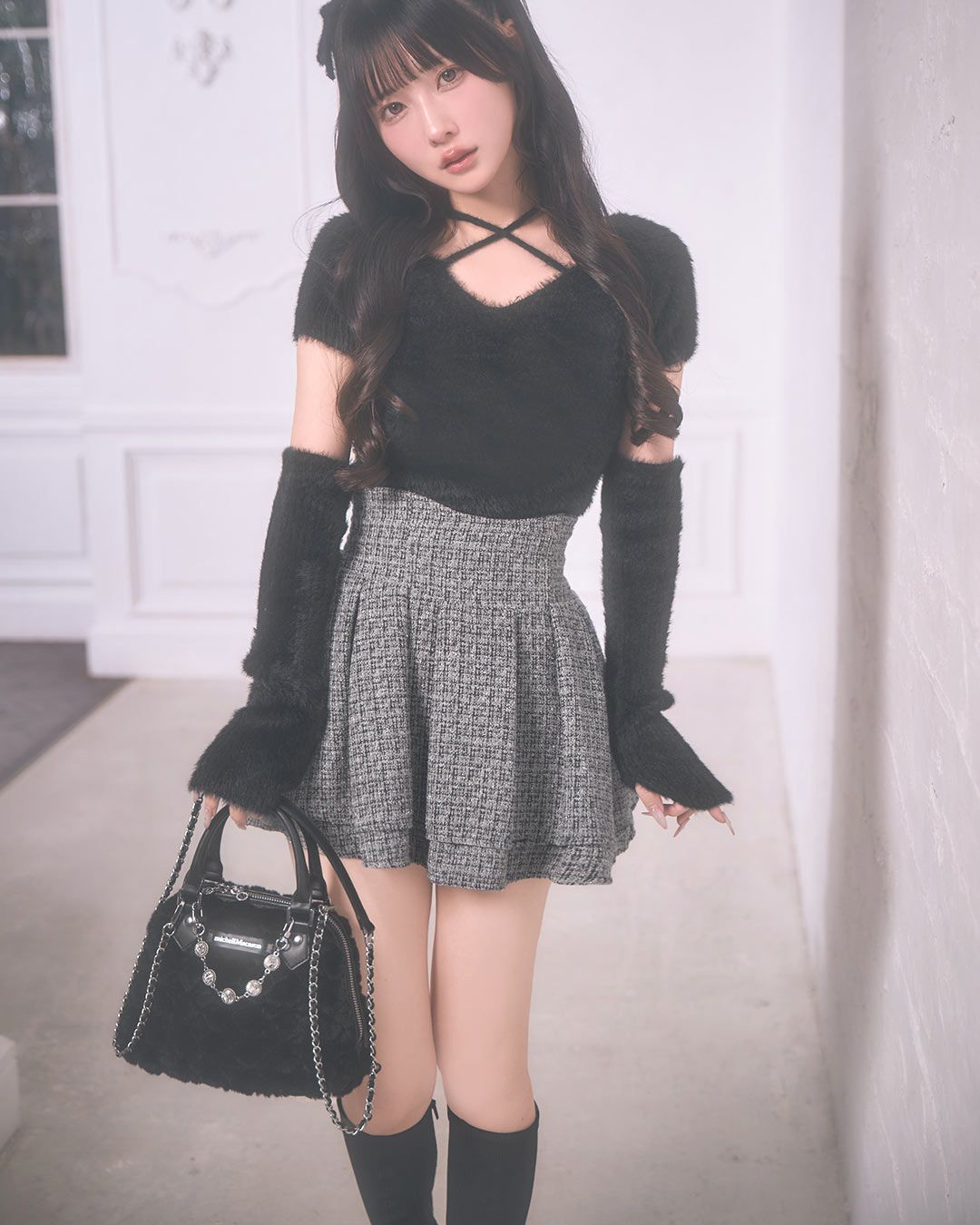 美脚になれる♡ラメツイードスカート（インナーパンツつき） ブラック