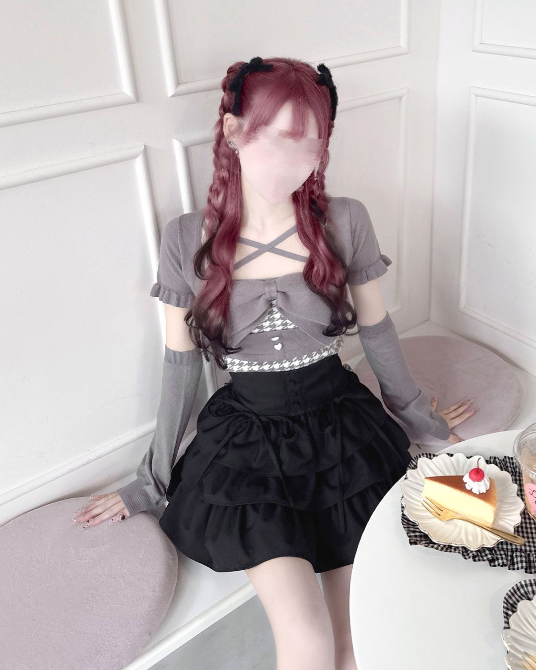 ビッグリボンアンサンブルトップス グレー | ファッション通販