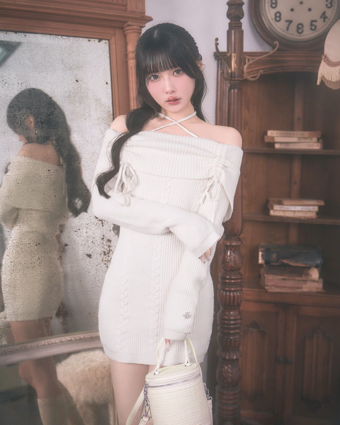 ギャザーオフショルニットワンピース ブラック | ファッション通販