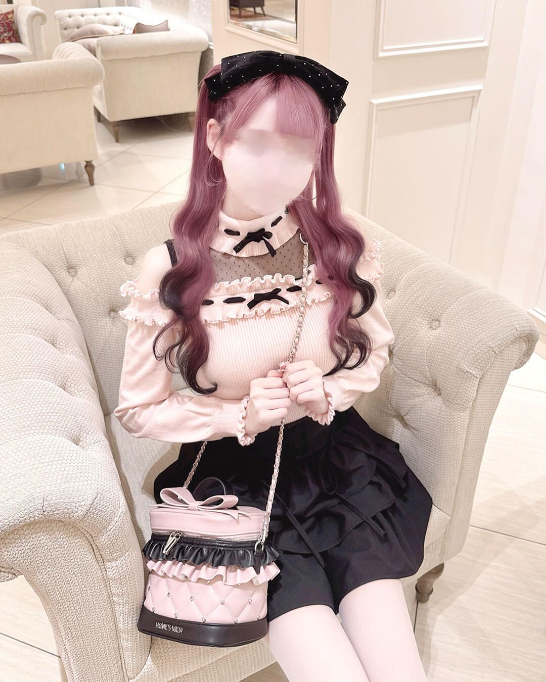 ドットチュール肩あきフリルトップス ピンク | ファッション通販