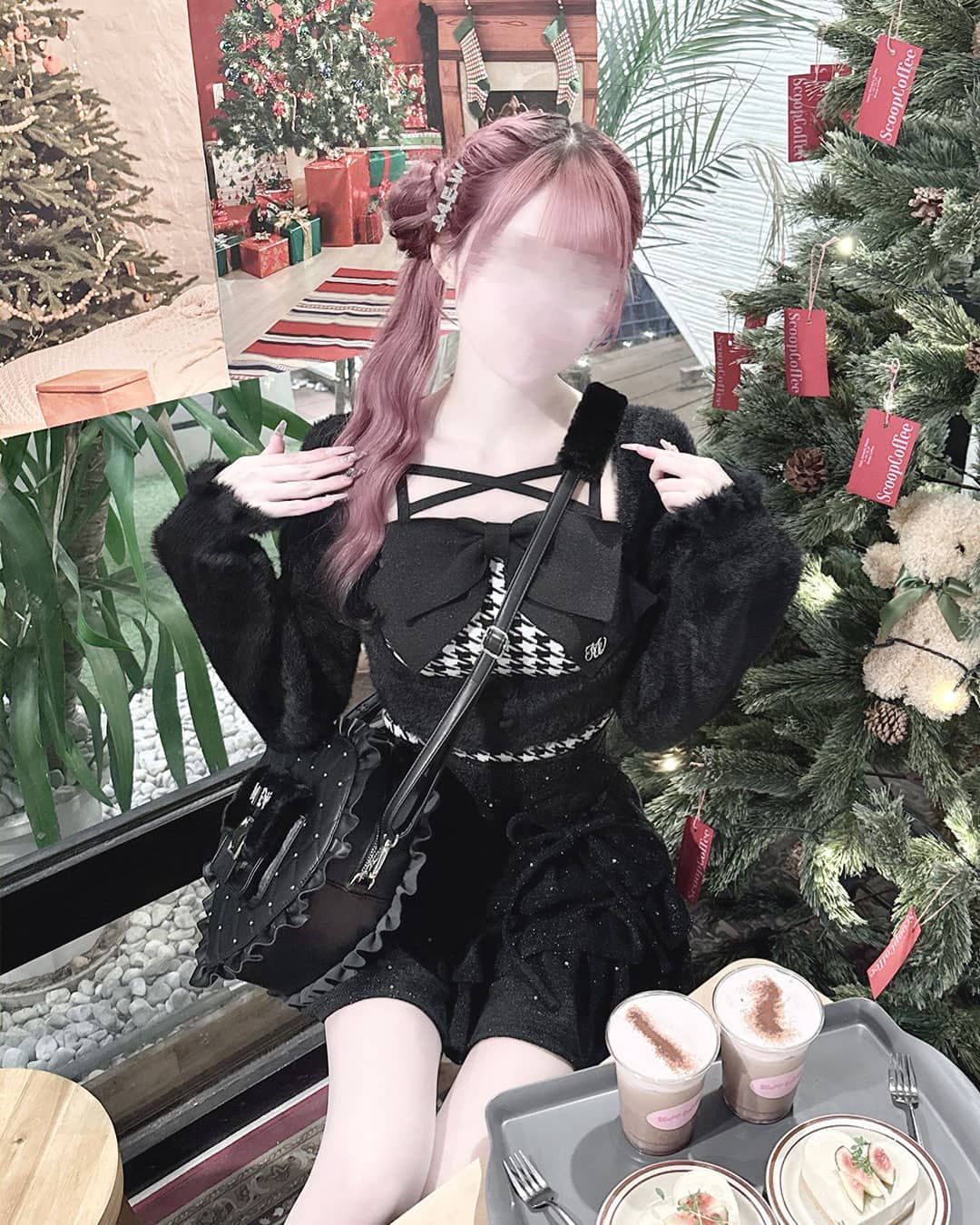 ビッグリボンシャギーアンサンブルトップス ブラック | ファッション