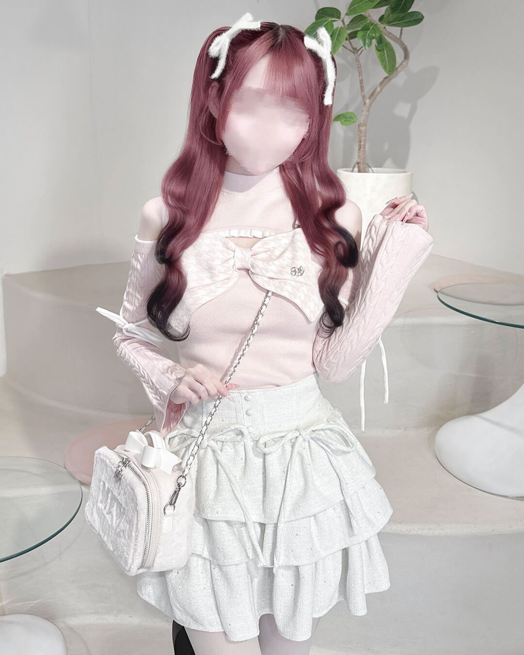 HONEYMUW ビッグリボン肩あきニットトップス ビッグリボン肩あきニットトップス ブラック | ファッション通販