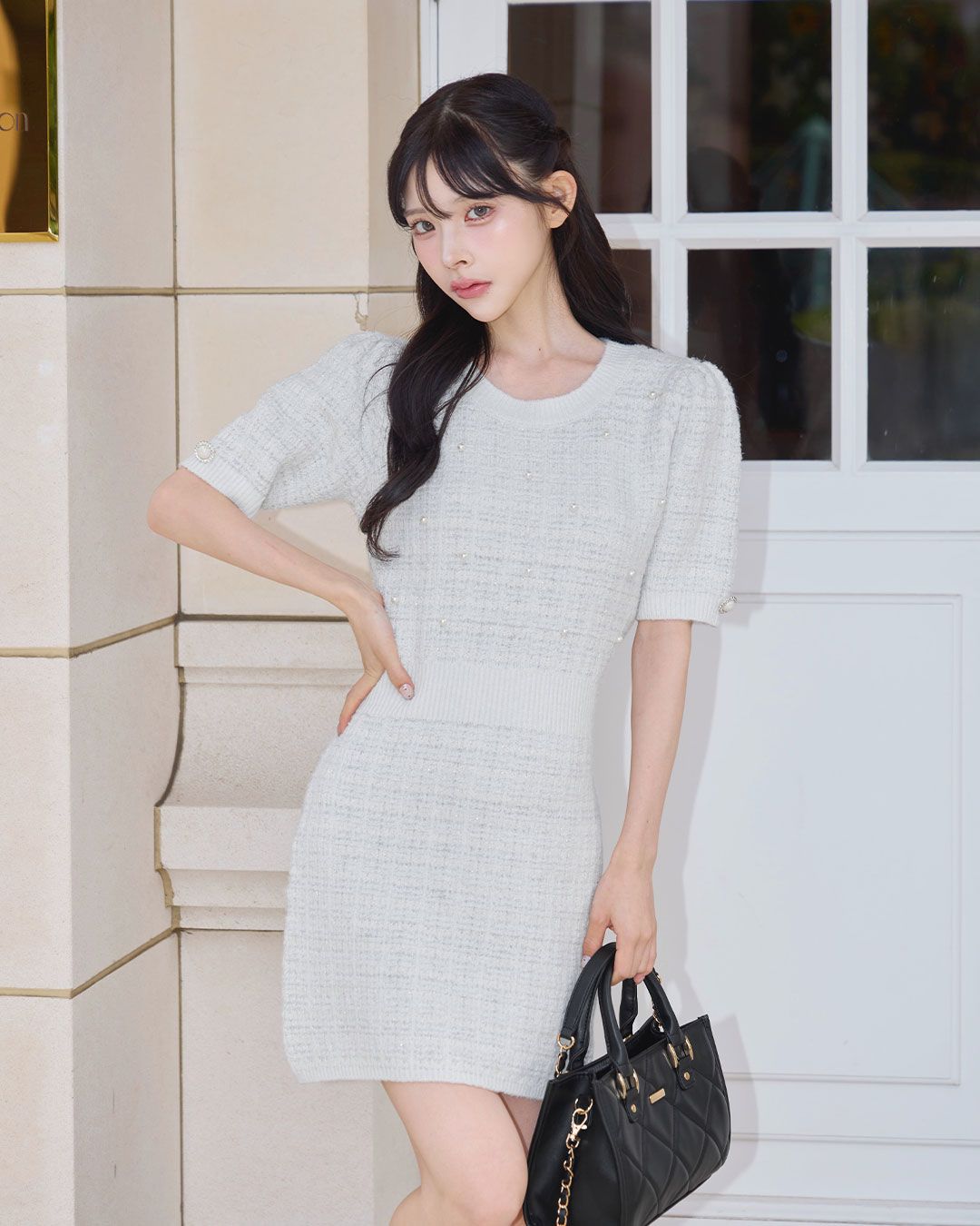 パフスリーブパールワンピース