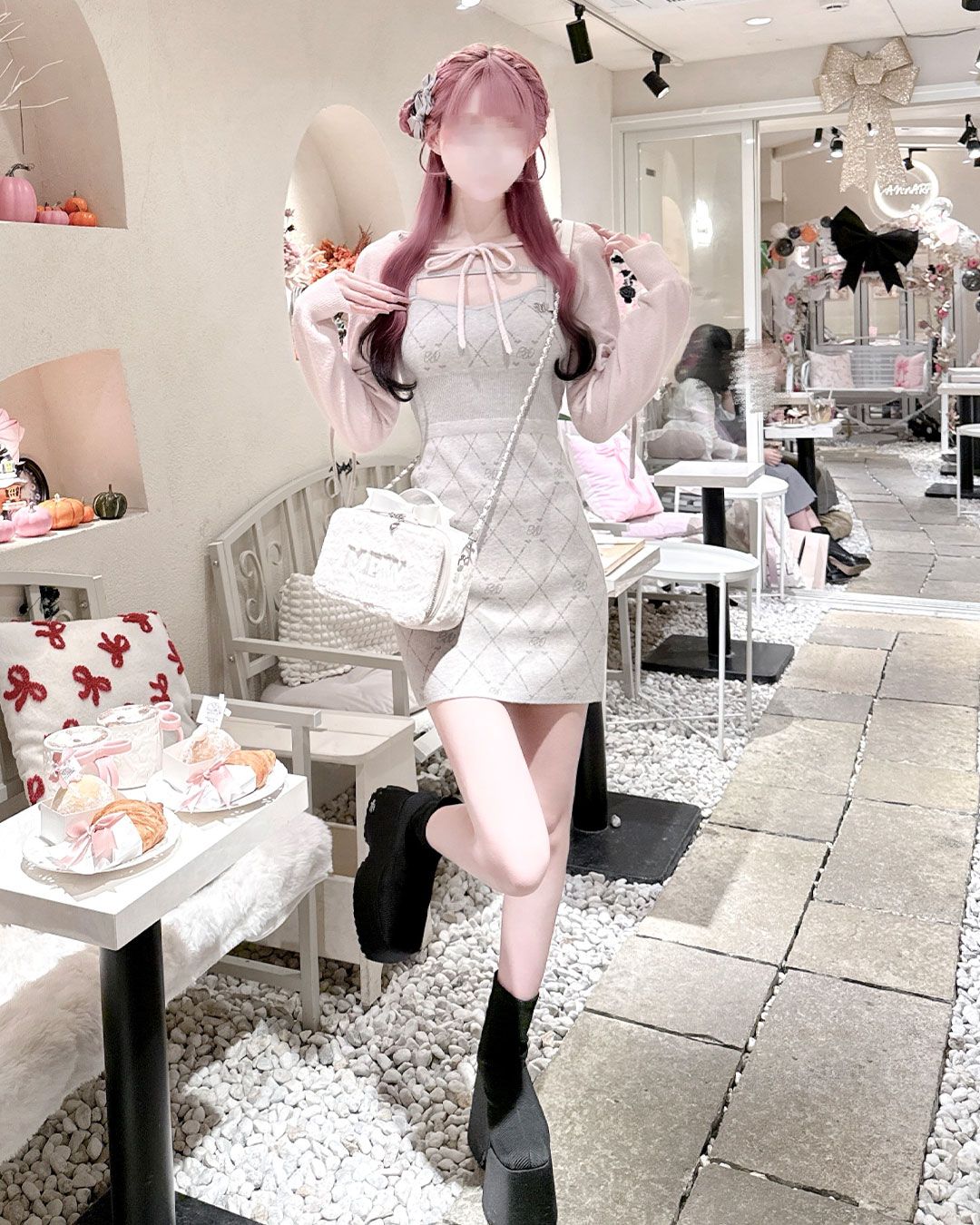 モノグラムシャギーアンサンブルニットワンピ グレー | ファッション