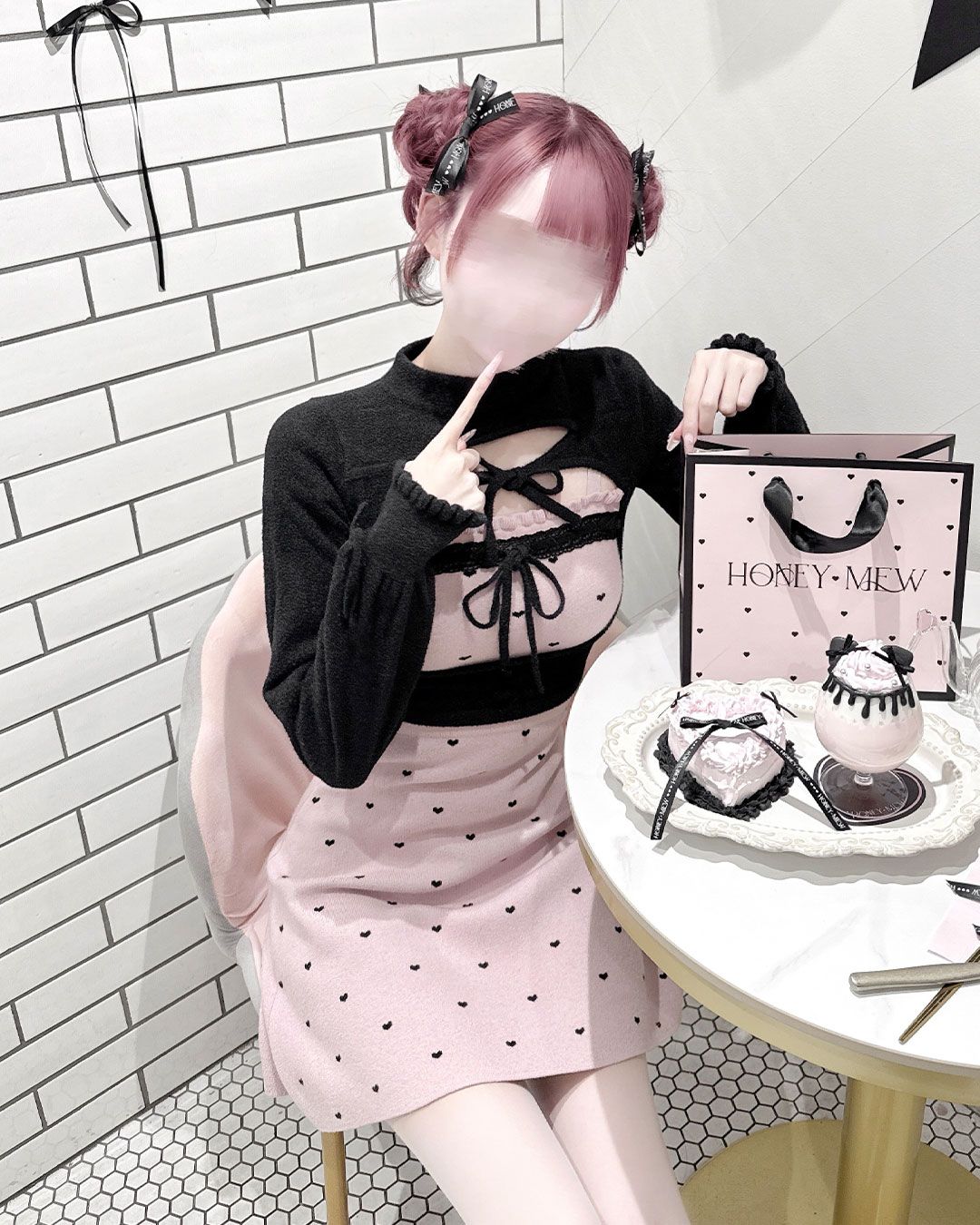 pimiri cafe Collaboration】Luv ダブルリボンアンサンブルワンピース