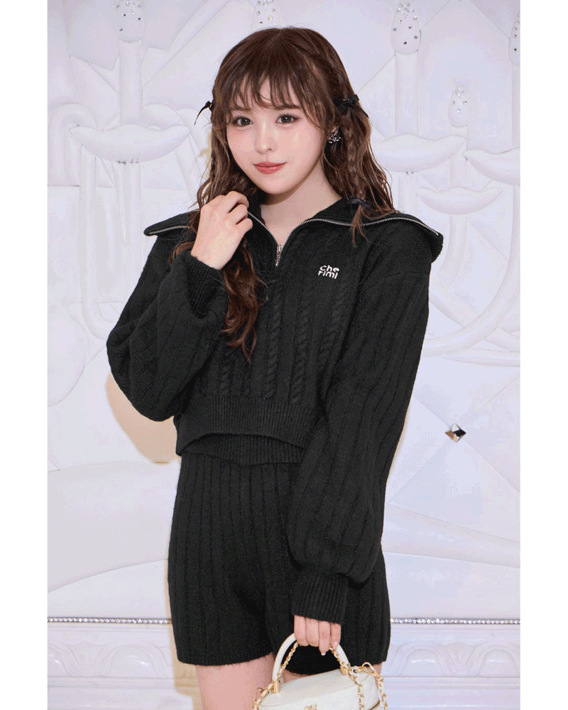 pium レイヤードケーブルニット　BLK ブラック レイヤードケーブルニット – pium