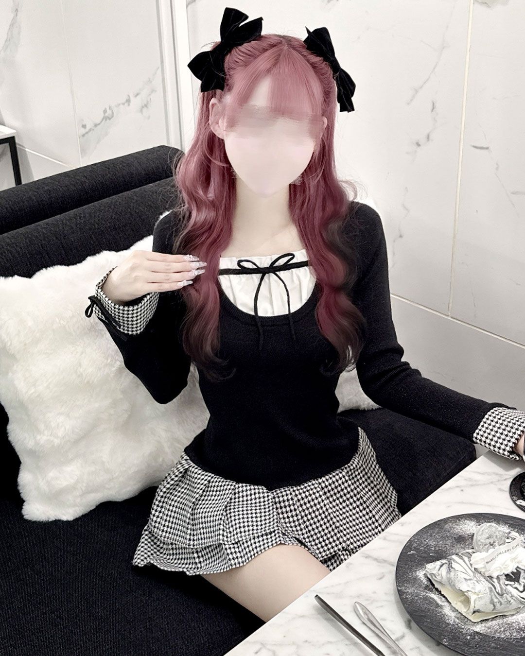 千鳥プリーツドッキングワンピース ブラック | ファッション通販