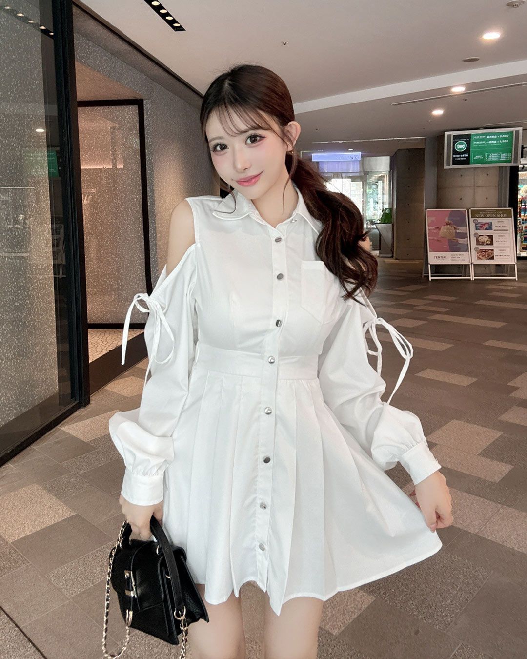 プリーツスカートシャツワンピース