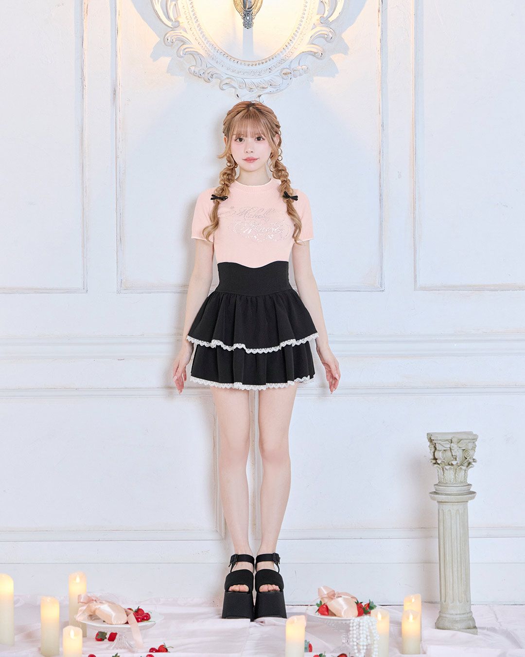 ちびフリルバイカラー美脚スカート ブラック | ファッション通販