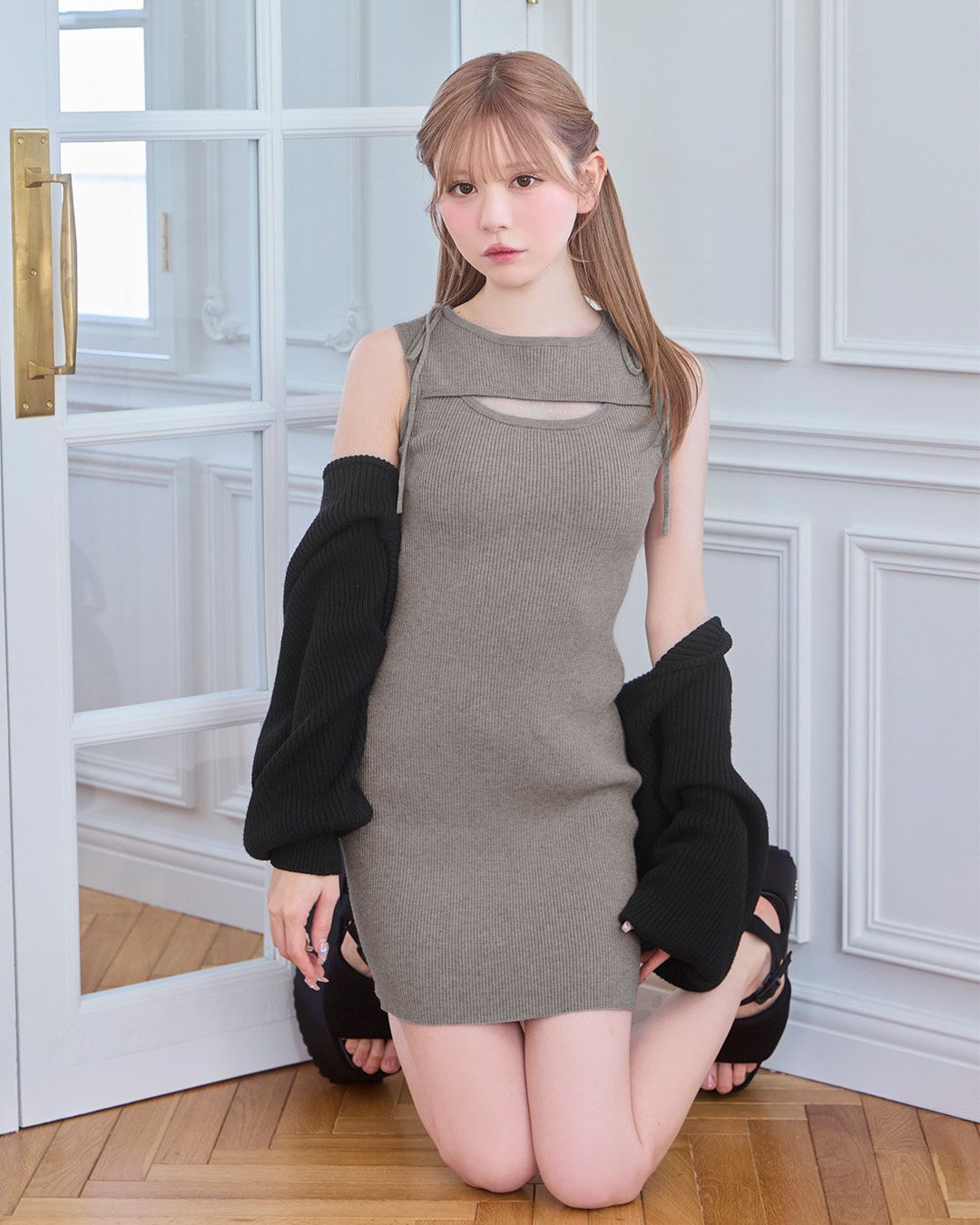 ボレロニットワンピースセット グレー | ファッション通販