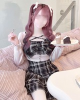 ビッグリボンチェックアンサンブルプリーツワンピース ブラック