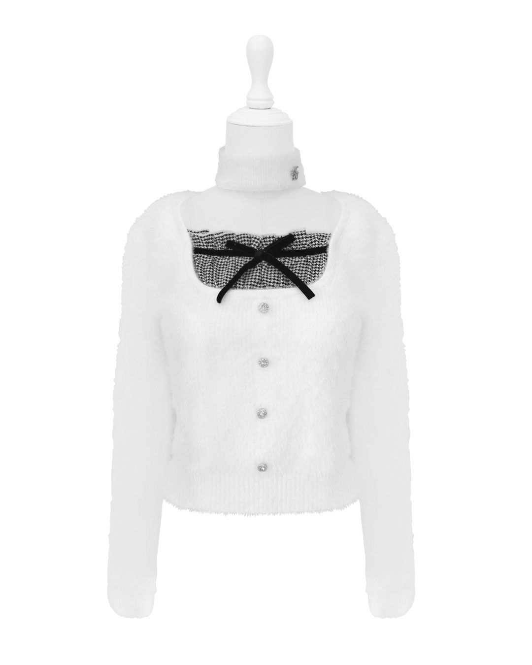 ミシェルマカロン 千鳥リボンシャギーニットトップス フリーサイズ