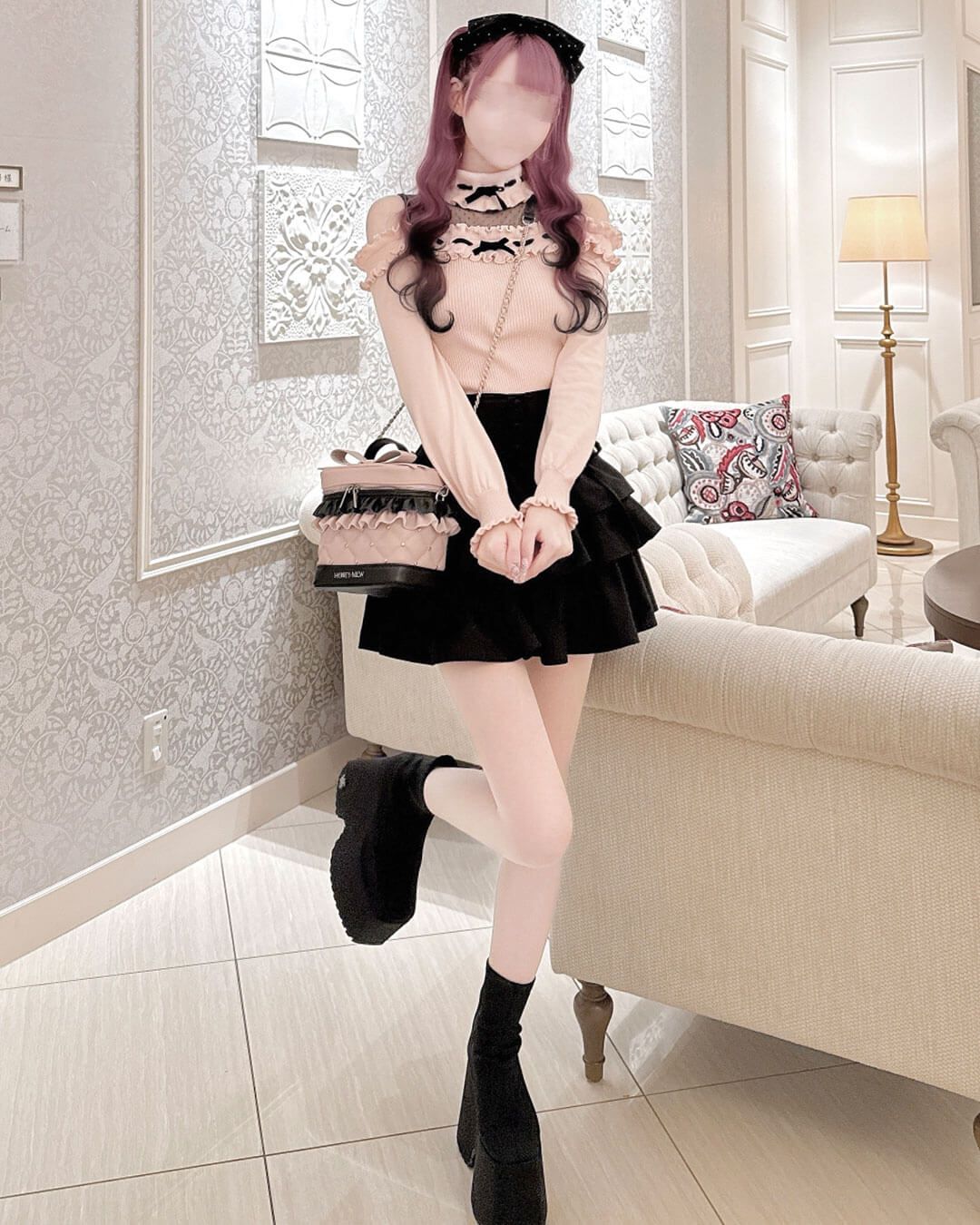 ドットチュール肩あきフリルトップス ピンク | ファッション通販