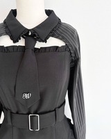 ネクタイ付きアンサンブルフリルワンピ ブラック | ファッション通販