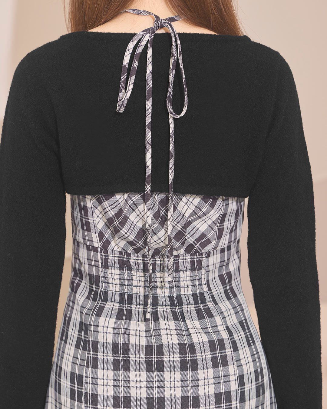 ボレロチェックロングワンピース ブラウン | ファッション通販